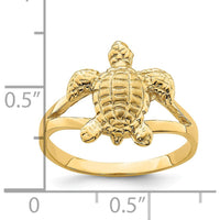 14K Yellow Gold Textured Sea Turtle Ring - Symbolic Animal Motif Jewelry by 0