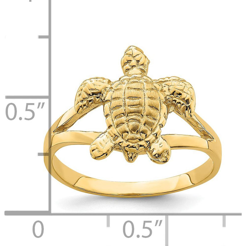 14K Yellow Gold Textured Sea Turtle Ring - Symbolic Animal Motif Jewel ...