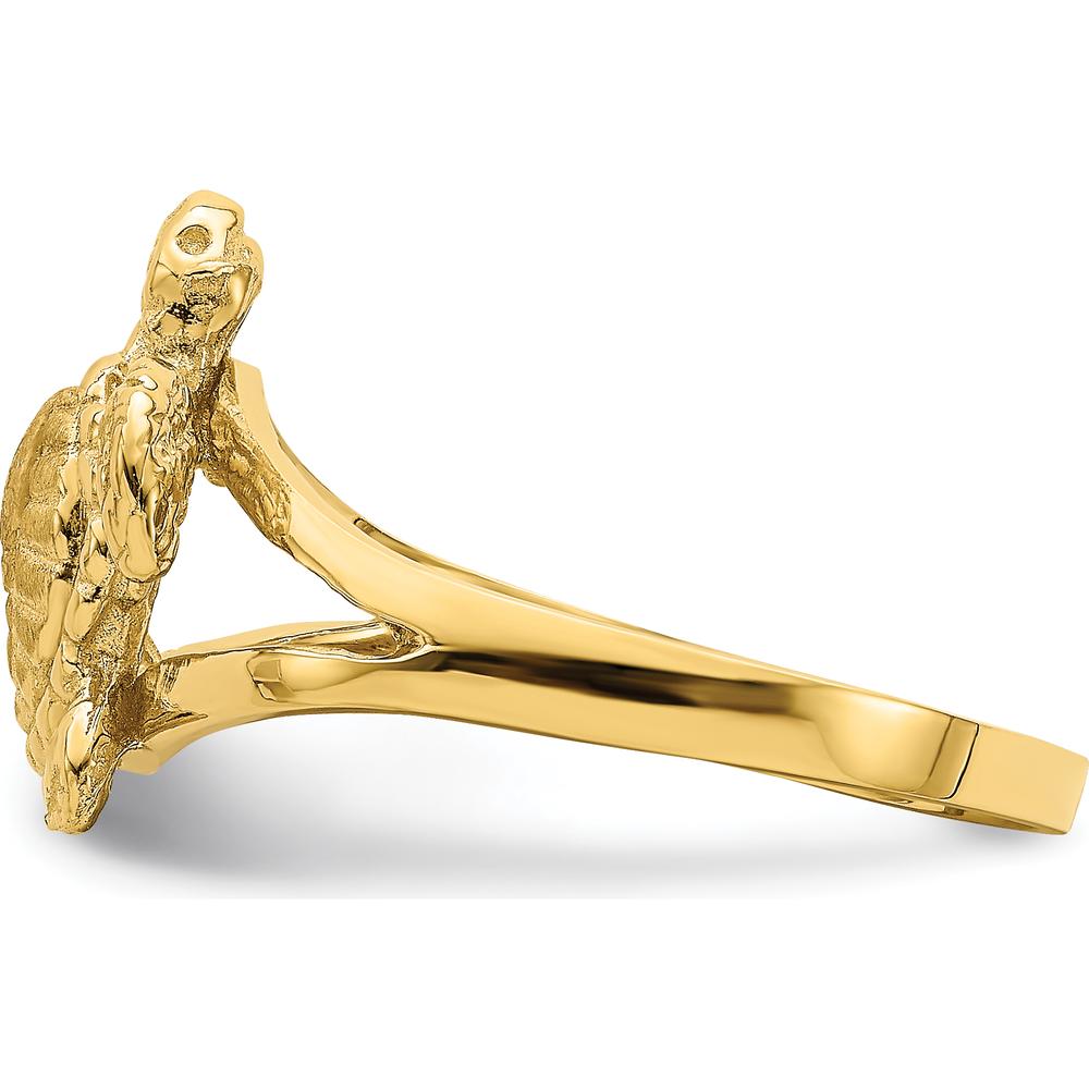 14K Yellow Gold Textured Sea Turtle Ring - Symbolic Animal Motif Jewelry by 0
