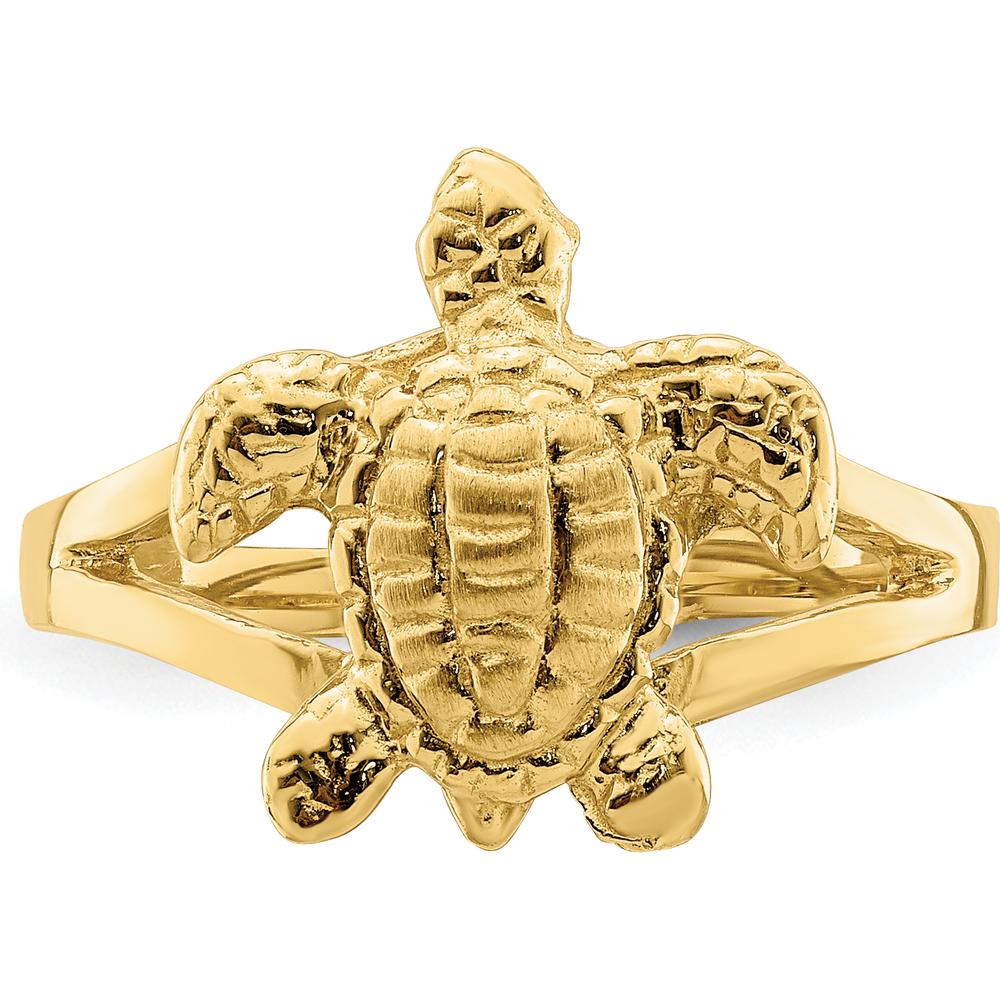 14K Yellow Gold Textured Sea Turtle Ring - Symbolic Animal Motif Jewelry by 0