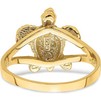 14K Yellow Gold Textured Sea Turtle Ring - Symbolic Animal Motif Jewelry by 0