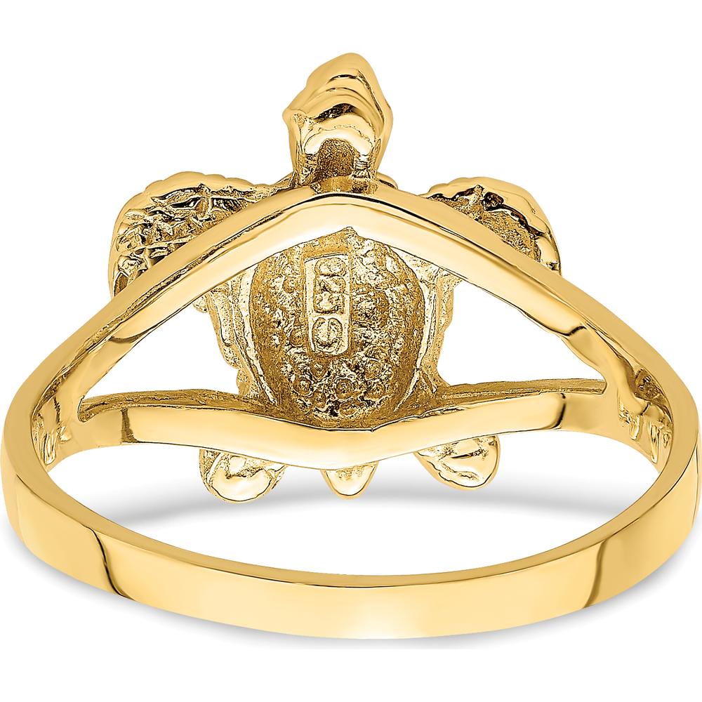 14K Yellow Gold Textured Sea Turtle Ring - Symbolic Animal Motif Jewelry by 0
