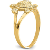 14K Yellow Gold Textured Sea Turtle Ring - Symbolic Animal Motif Jewelry by 0