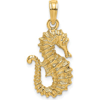 14K Yellow Gold Textured Seahorse Charm - Elegant Ocean-Inspired Pendant by Oro Pregiato