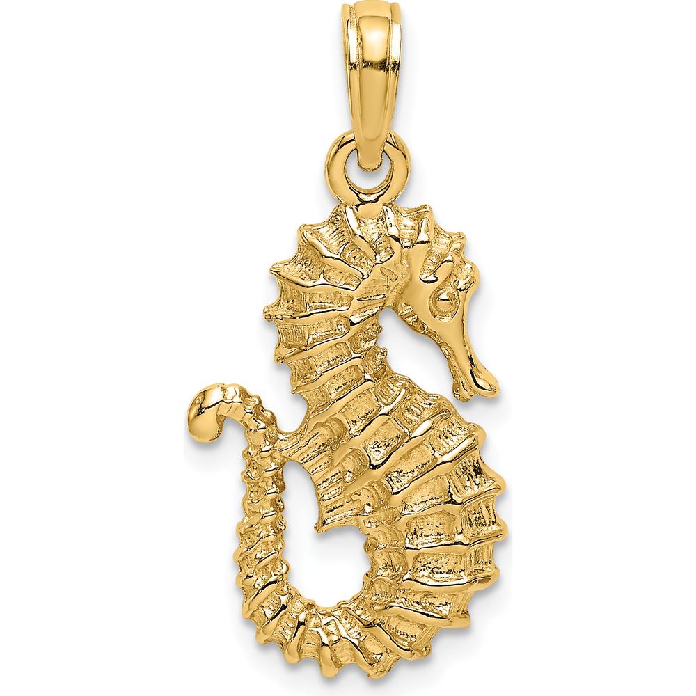 14K Yellow Gold Textured Seahorse Charm - Elegant Ocean-Inspired Pendant by Oro Pregiato