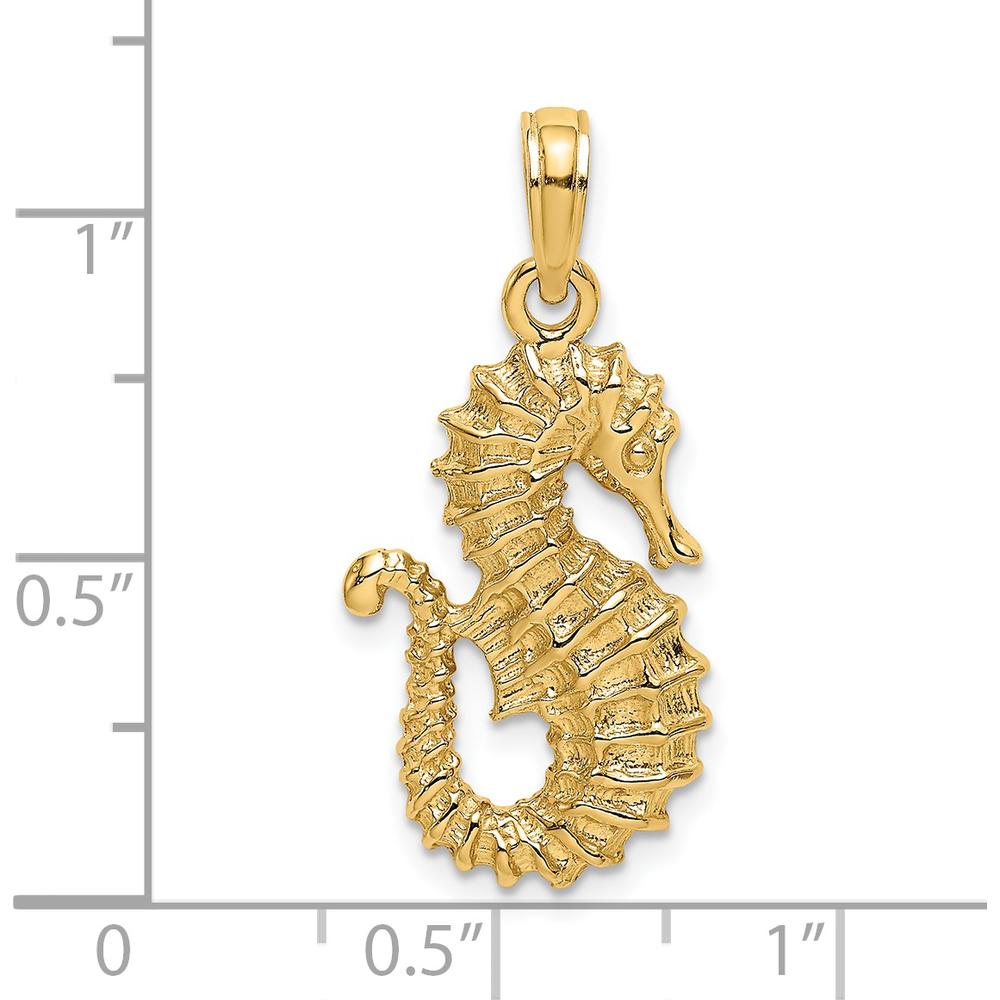 14K Yellow Gold Textured Seahorse Charm - Elegant Ocean-Inspired Pendant by Oro Pregiato