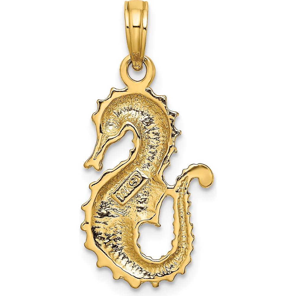 14K Yellow Gold Textured Seahorse Charm - Elegant Ocean-Inspired Pendant by Oro Pregiato