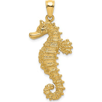 14K Yellow Gold Textured Seahorse Charm Pendant - 25.15mm Length by Oro Pregiato
