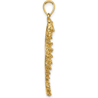 14K Yellow Gold Textured Seahorse Charm Pendant - 25.15mm Length by Oro Pregiato