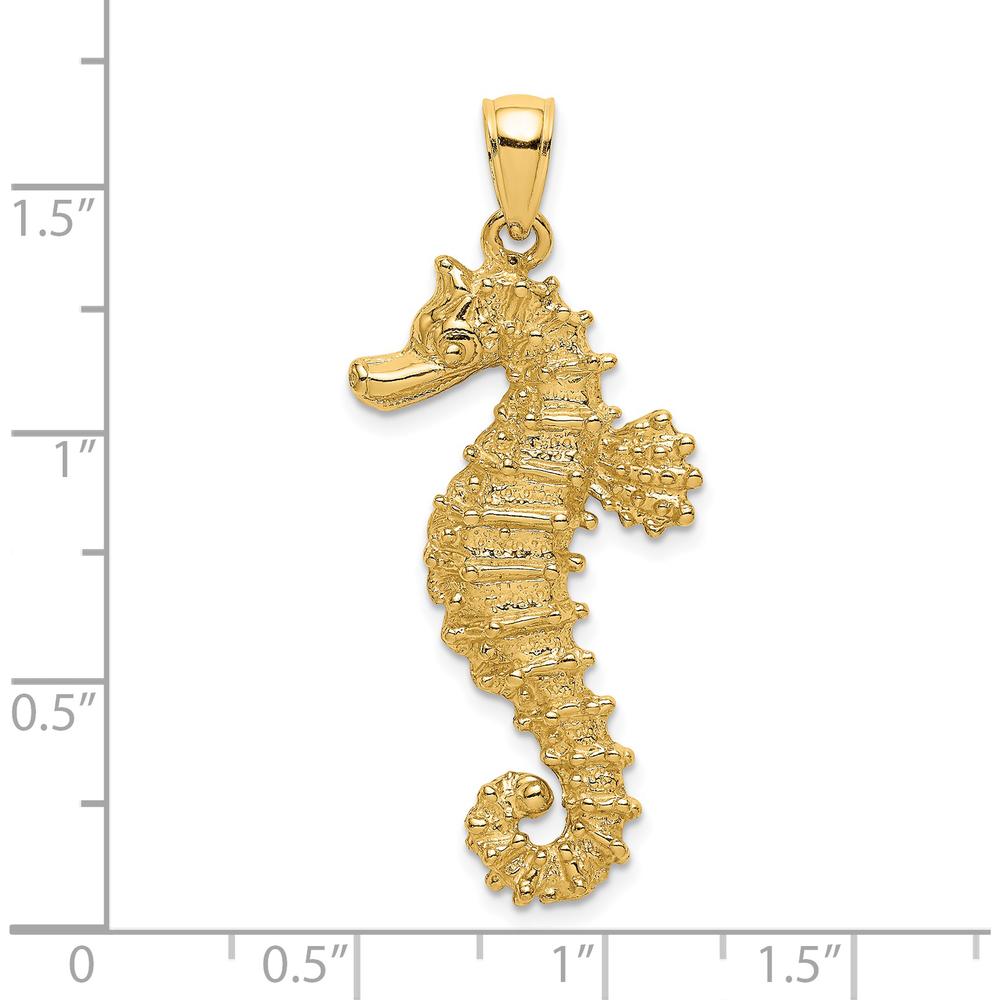 14K Yellow Gold Textured Seahorse Charm Pendant - 25.15mm Length by Oro Pregiato