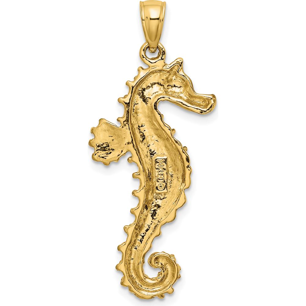 14K Yellow Gold Textured Seahorse Charm Pendant - 25.15mm Length by Oro Pregiato