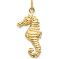 14K Yellow Gold Textured Seahorse Charm Pendant - Solid 27mm Length by Oro Pregiato