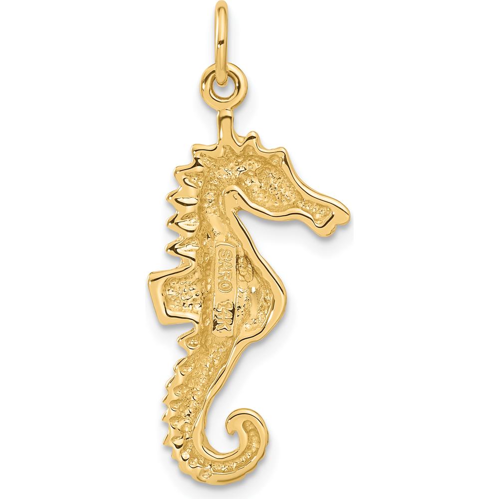 14K Yellow Gold Textured Seahorse Charm Pendant - Solid 27mm Length by Oro Pregiato