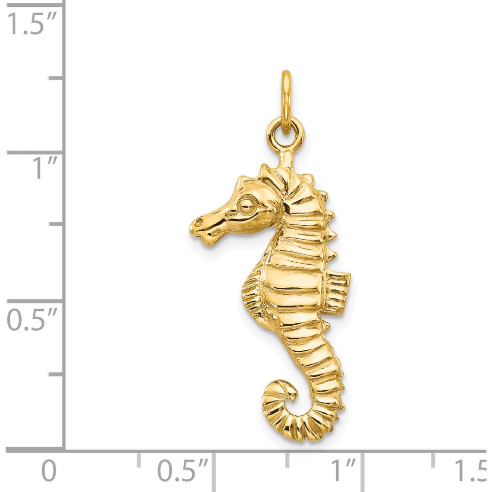 14K Yellow Gold Textured Seahorse Charm Pendant - Solid 27mm Length by Oro Pregiato