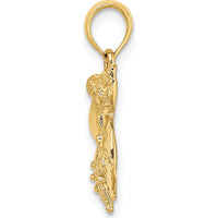 14K Yellow Gold Textured Seashell, Starfish, and Sand Dollar Pendant with Polished Finish by Oro Pregiato