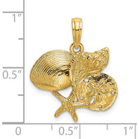 14K Yellow Gold Textured Seashell, Starfish, and Sand Dollar Pendant with Polished Finish by Oro Pregiato