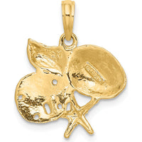 14K Yellow Gold Textured Seashell, Starfish, and Sand Dollar Pendant with Polished Finish by Oro Pregiato