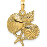 14K Yellow Gold Textured Shell Cluster and Starfish Charm Pendant - Beach-Inspired Jewelry by Oro Pregiato