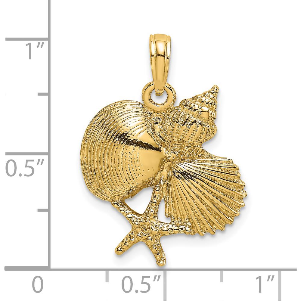 14K Yellow Gold Textured Shell Cluster and Starfish Charm Pendant - Beach-Inspired Jewelry by Oro Pregiato