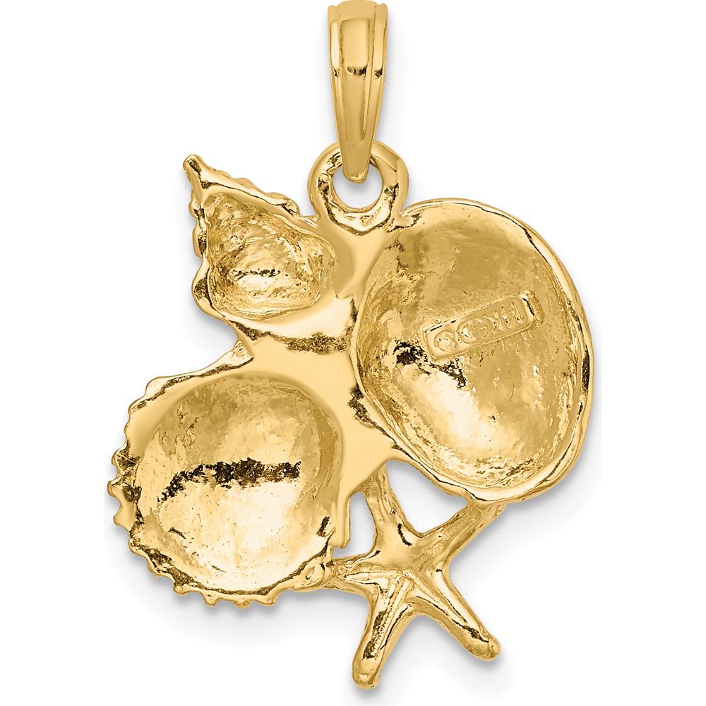 14K Yellow Gold Textured Shell Cluster and Starfish Charm Pendant - Beach-Inspired Jewelry by Oro Pregiato