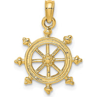 14K Yellow Gold Textured Ship Wheel Pendant Charm by Oro Pregiato