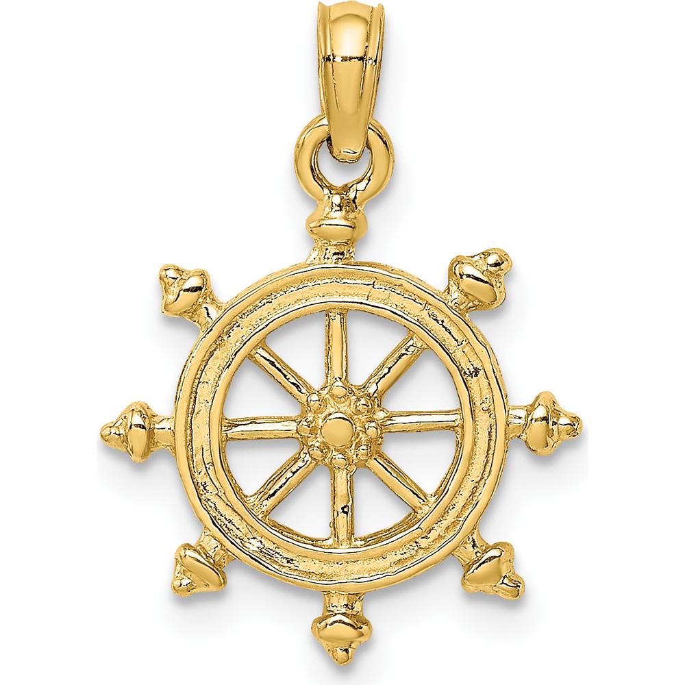 14K Yellow Gold Textured Ship Wheel Pendant Charm by Oro Pregiato