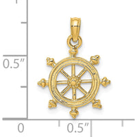 14K Yellow Gold Textured Ship Wheel Pendant Charm by Oro Pregiato