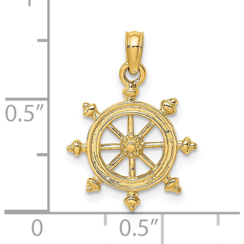 14K Yellow Gold Textured Ship Wheel Pendant Charm by Oro Pregiato