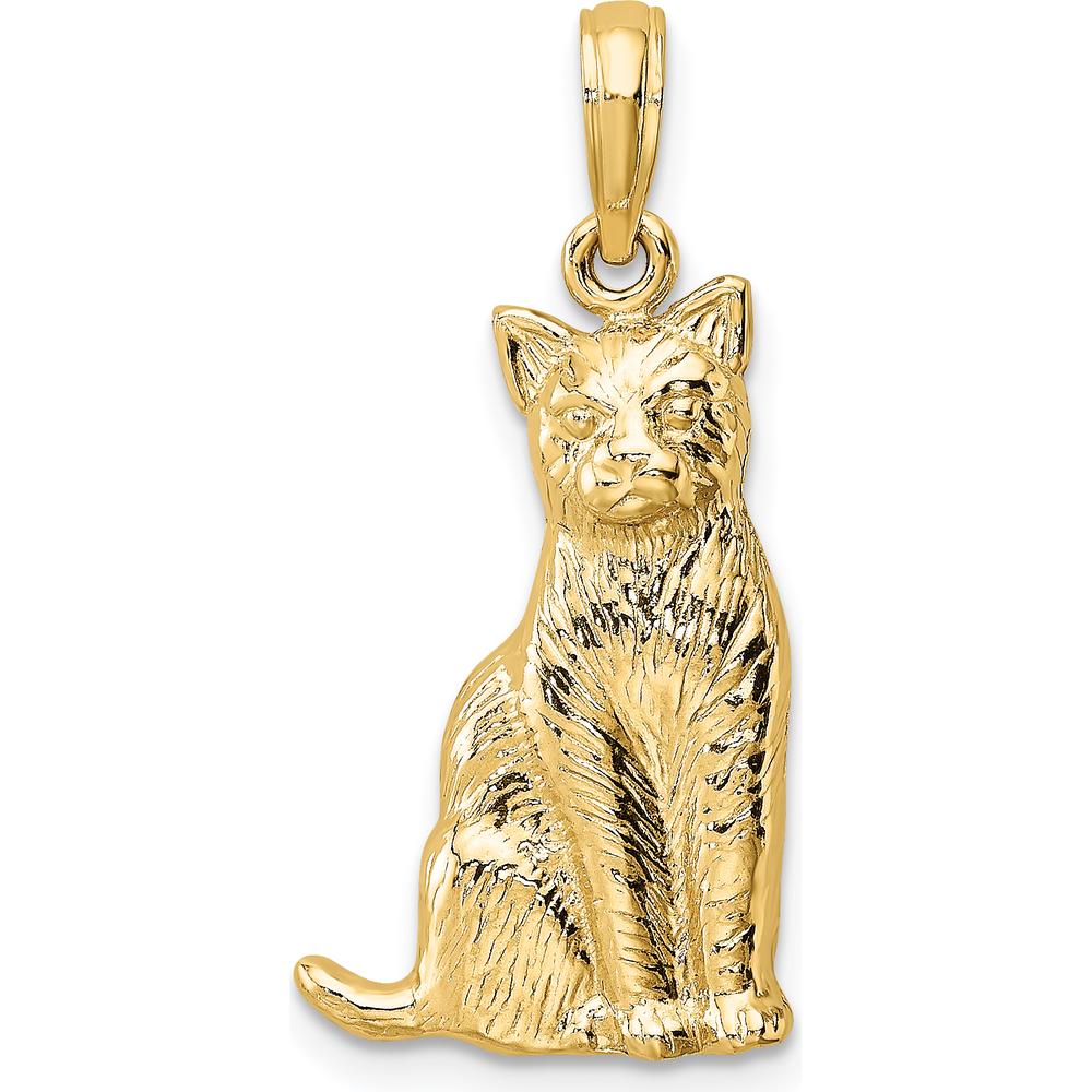 14K Yellow Gold Textured Sitting Cat Charm by Oro Pregiato