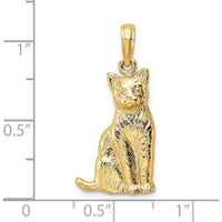 14K Yellow Gold Textured Sitting Cat Charm by Oro Pregiato