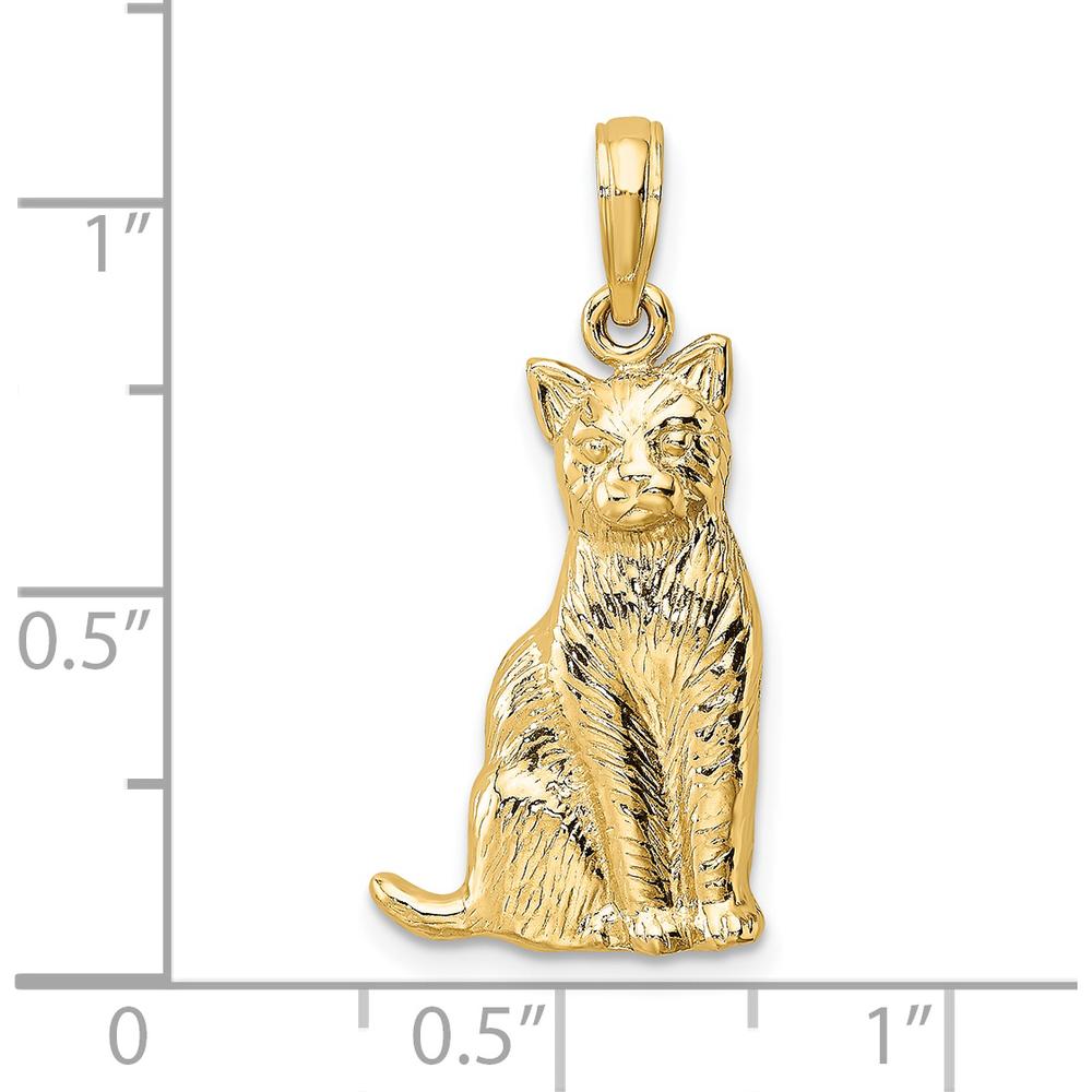 14K Yellow Gold Textured Sitting Cat Charm by Oro Pregiato