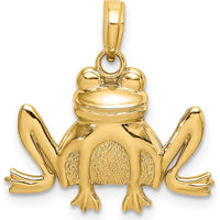 14K Yellow Gold Textured Sitting Frog Charm Pendant by Oro Pregiato