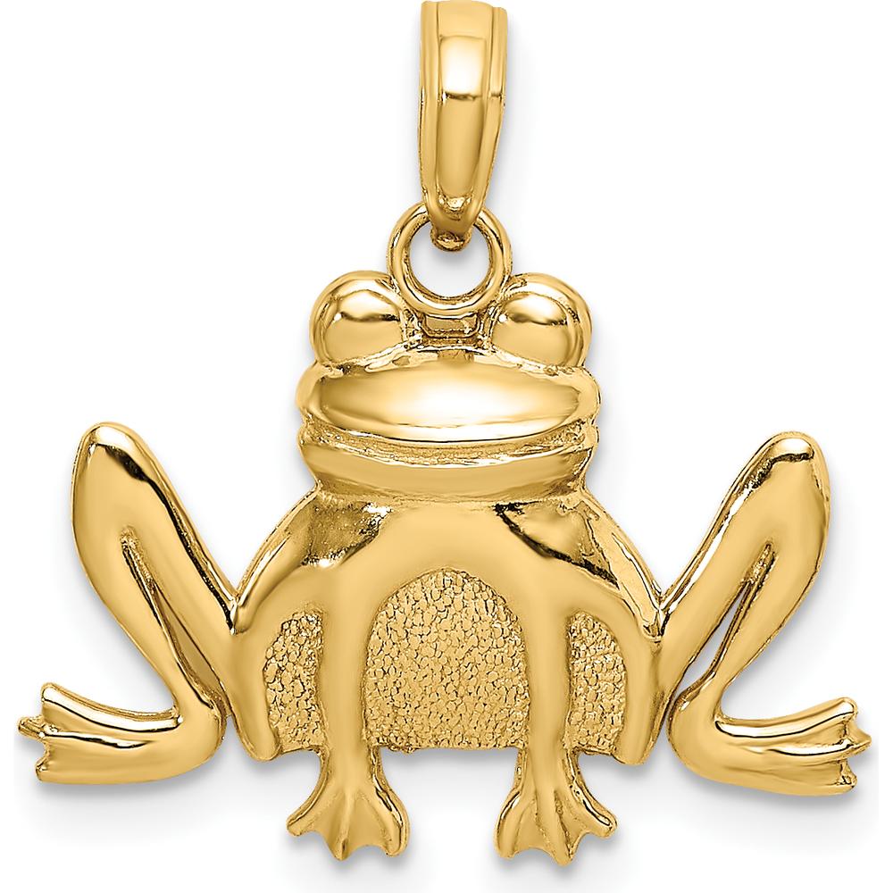 14K Yellow Gold Textured Sitting Frog Charm Pendant by Oro Pregiato