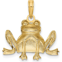 14K Yellow Gold Textured Sitting Frog Charm Pendant by Oro Pregiato