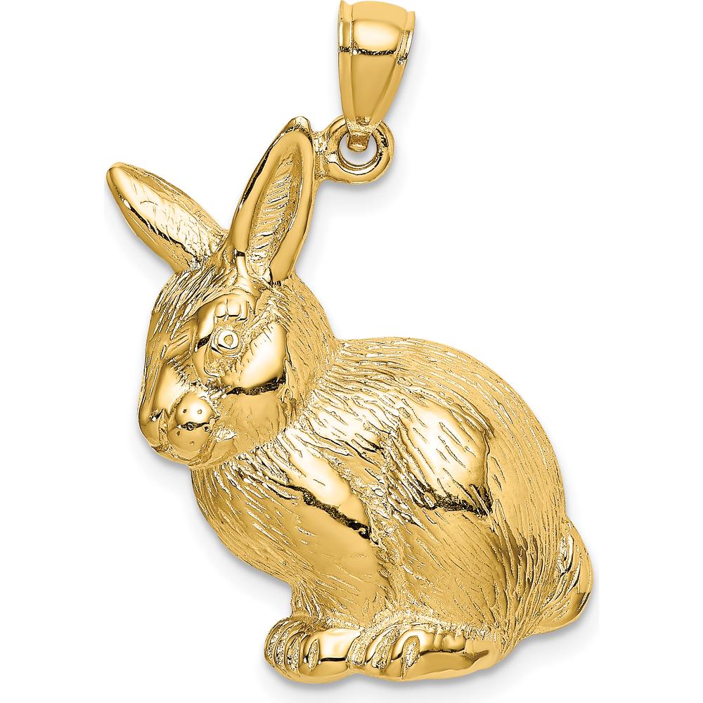 14K Yellow Gold Textured Sitting Rabbit Charm Pendant by Oro Pregiato