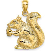 14K Yellow Gold Textured Sitting Squirrel Charm with Nut - 27mm Length by Oro Pregiato