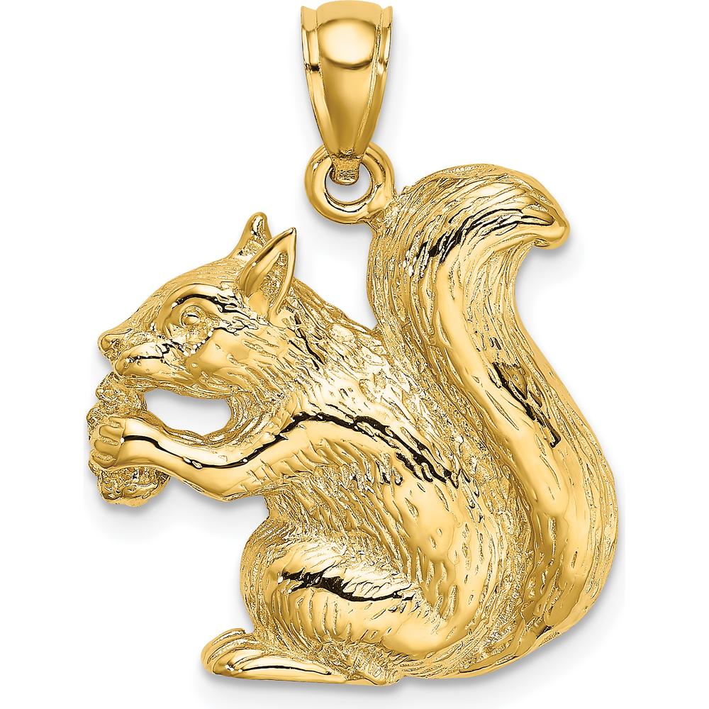 14K Yellow Gold Textured Sitting Squirrel Charm with Nut - 27mm Length by Oro Pregiato