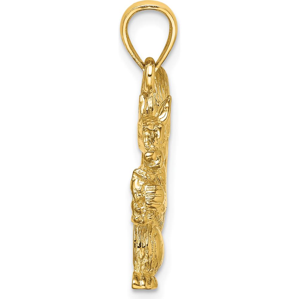 14K Yellow Gold Textured Sitting Squirrel Charm with Nut - 27mm Length by Oro Pregiato