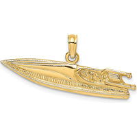 14K Yellow Gold Textured Speed Boat Pendant Charm by Oro Pregiato