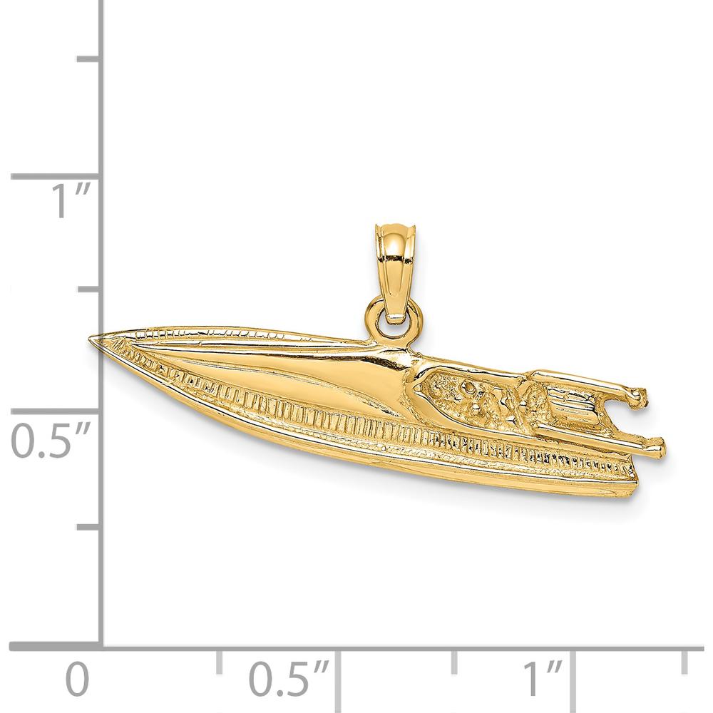 14K Yellow Gold Textured Speed Boat Pendant Charm by Oro Pregiato