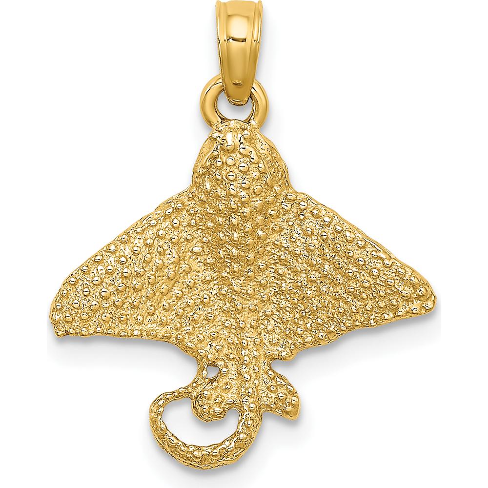 14K Yellow Gold Textured Spotted Eagle Ray Charm - Nature-Inspired Pendant by Oro Pregiato
