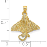 14K Yellow Gold Textured Spotted Eagle Ray Charm - Nature-Inspired Pendant by Oro Pregiato