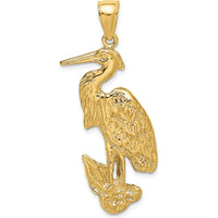 14K Yellow Gold Textured Standing Egret Bird Pendant by Oro Pregiato