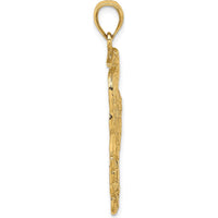 14K Yellow Gold Textured Standing Egret Bird Pendant by Oro Pregiato