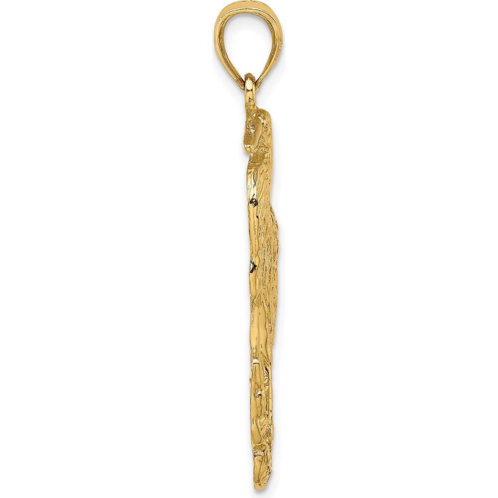 14K Yellow Gold Textured Standing Egret Bird Pendant by Oro Pregiato