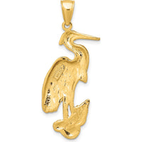 14K Yellow Gold Textured Standing Egret Bird Pendant by Oro Pregiato