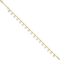 14K Yellow Gold Textured Star Dangle Anklet with 1" Extender - Adjustable Length 10"