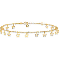 14K Yellow Gold Textured Star Dangle Anklet with 1" Extender - Adjustable Length 10"