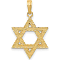 14K Yellow Gold Textured Star of David Pendant - 26mm Length by Oro Pregiato