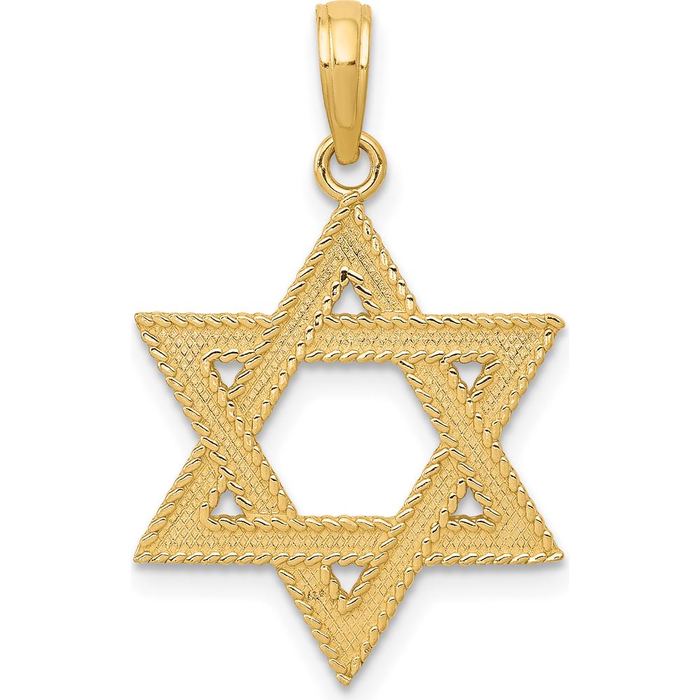 14K Yellow Gold Textured Star of David Pendant - 26mm Length by Oro Pregiato